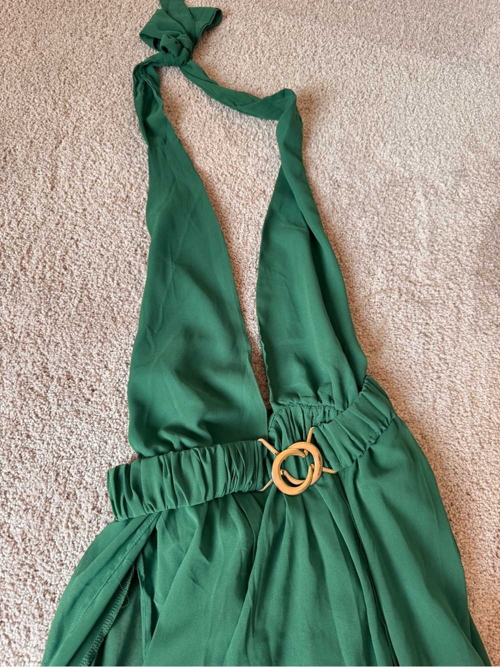 Emerald Green Halter Maxi Dress with Gold Ring Detail